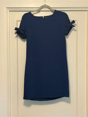 Classic Navy Shift Dress with Sleeve Bow Details